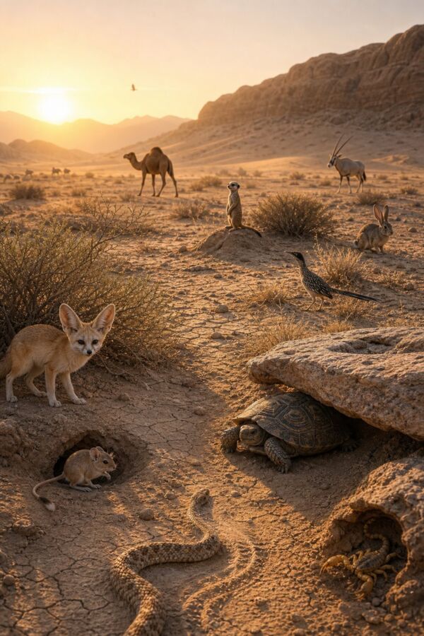 25 Desert Animals And Their Survival Adaptations 26 Desert animals use burrows, shade, rocks, and sparse vegetation to survive in a dry landscape.