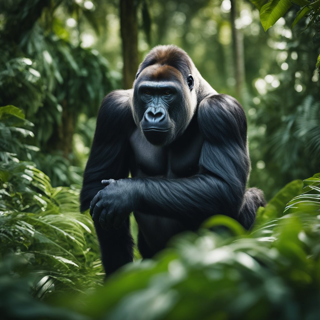 A majestic western lowland gorilla in its natural habitat.