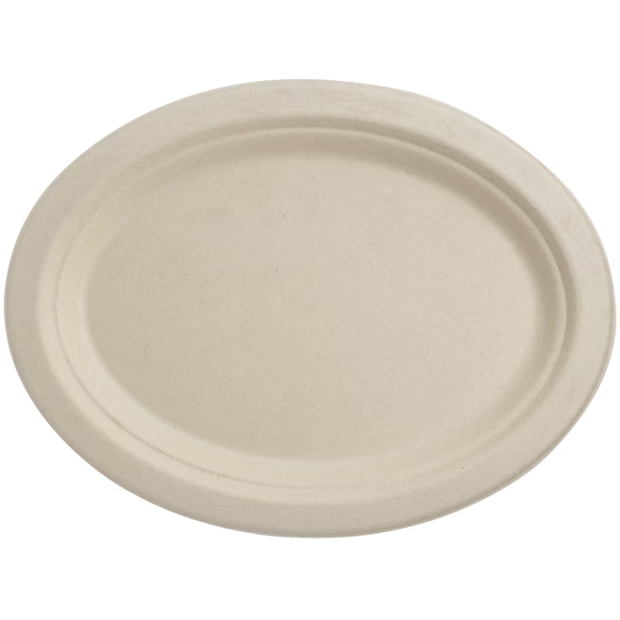 11 Best Compostable Plates for Parties and Everyday Meals 7 Eco-friendly 12-inch oval plate crafted from fiber, suitable for serving food at events or gatherings.