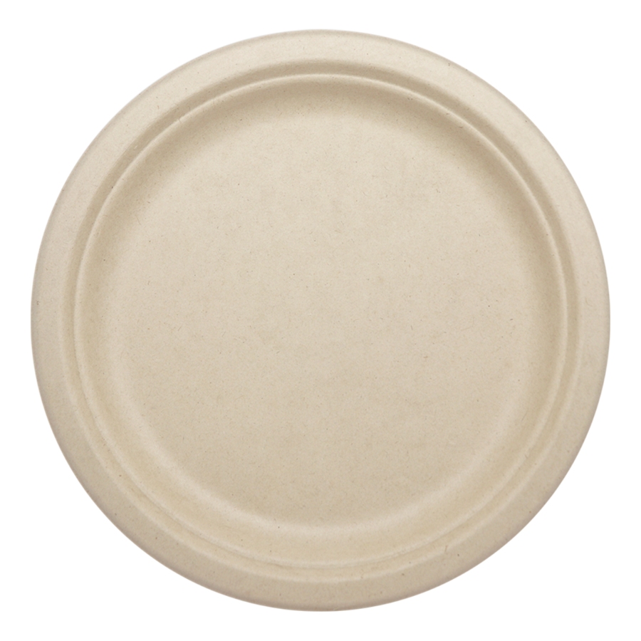 11 Best Compostable Plates for Parties and Everyday Meals 3 Eco-friendly 9-inch round fiber plate displayed against a white background.